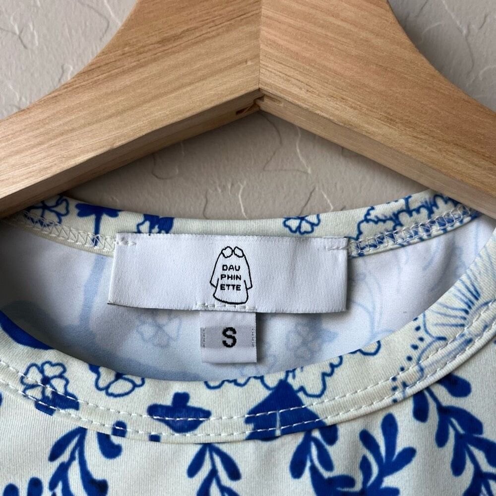 Dauphinette White Blue Porcelain Floral Print Sleeveless Tank Top Size Small - Picture 4 of 8